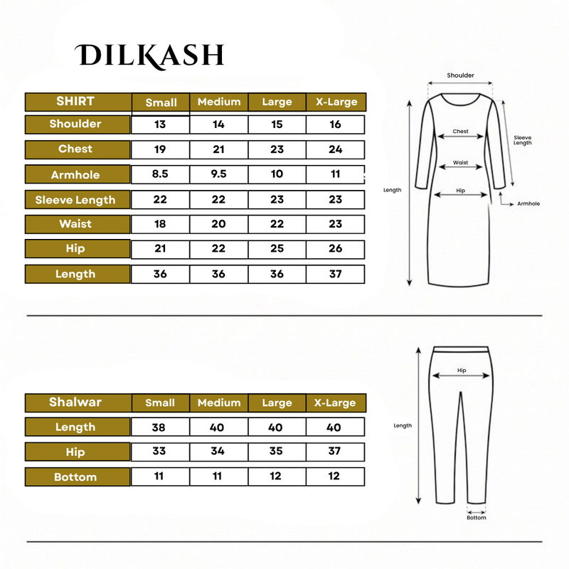 DilKash 3-Piece Embroidered Size Chart